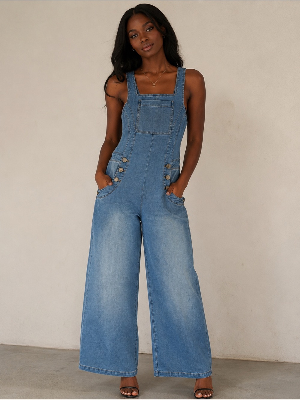 Rachel Roy Denim Sailor Overalls Jumpsuit